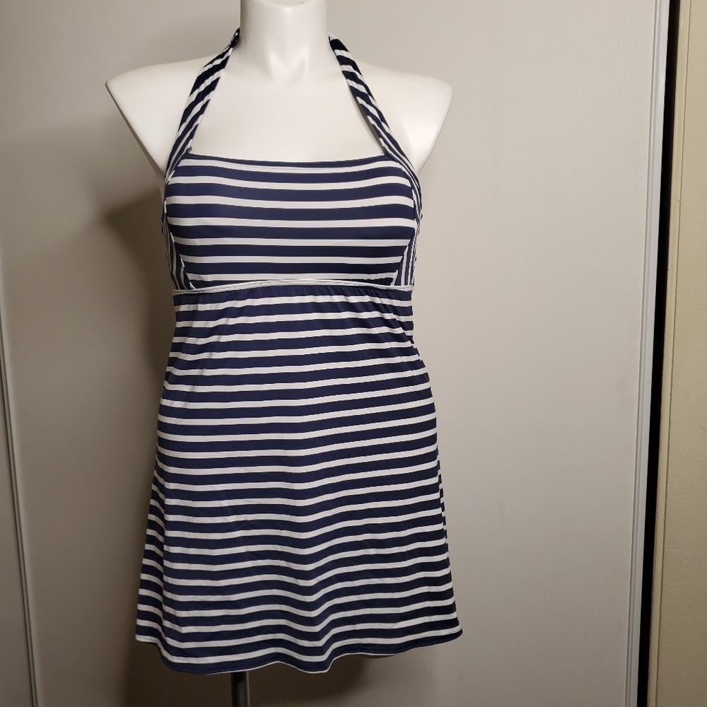 Lands ' End Blue Stripe Tankini Swimsuit